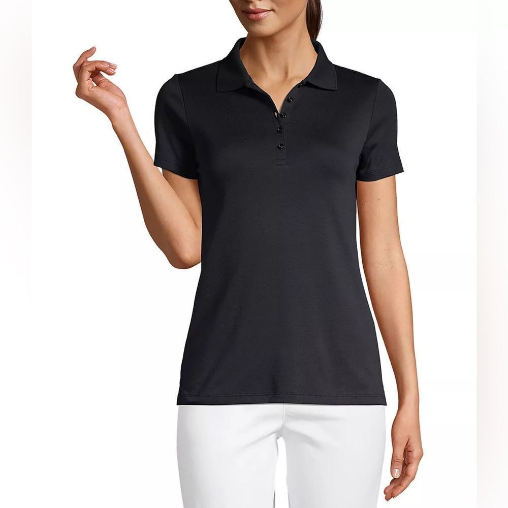 Lands’ End Supima Cotton Polo Shirt Black Large NWT